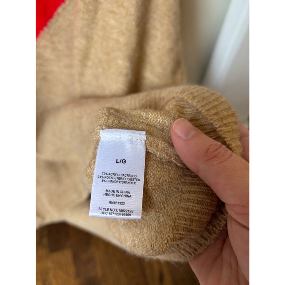 Vince Camuto tan red Heart Crewneck  oversized Sweater Womens LG soft cozy EUC - Picture 5 of 7